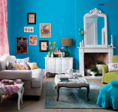 salon mur bleu turquoise